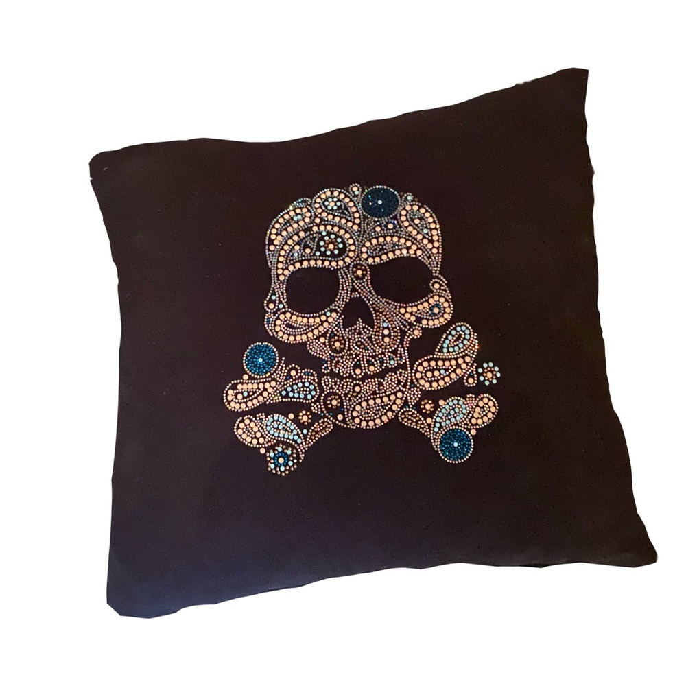 Swarovski Crystal Pearl Large Skull Statement Pillow